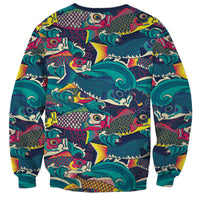 Japan Koinobori Sweatshirt Japanese Koi Flag Waves Pattern