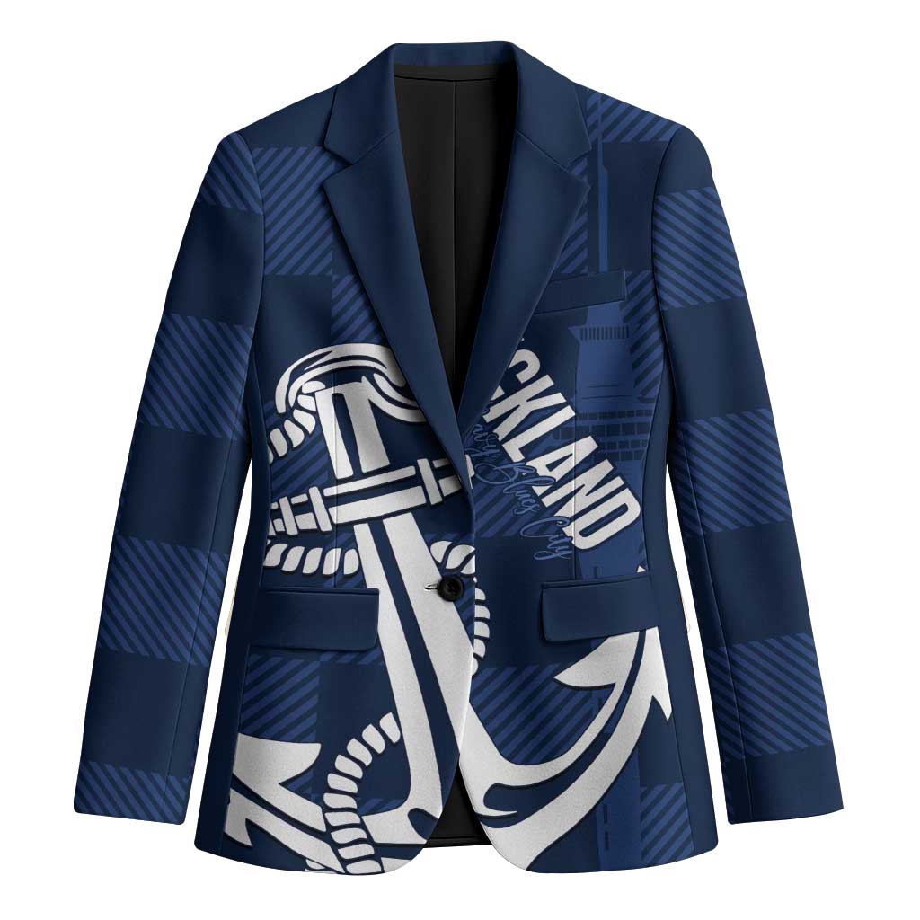 New Zealand Auckland Football Custom Blazer Navy Blue City Anchor Sky Tower Symbol - Polynesian Pride