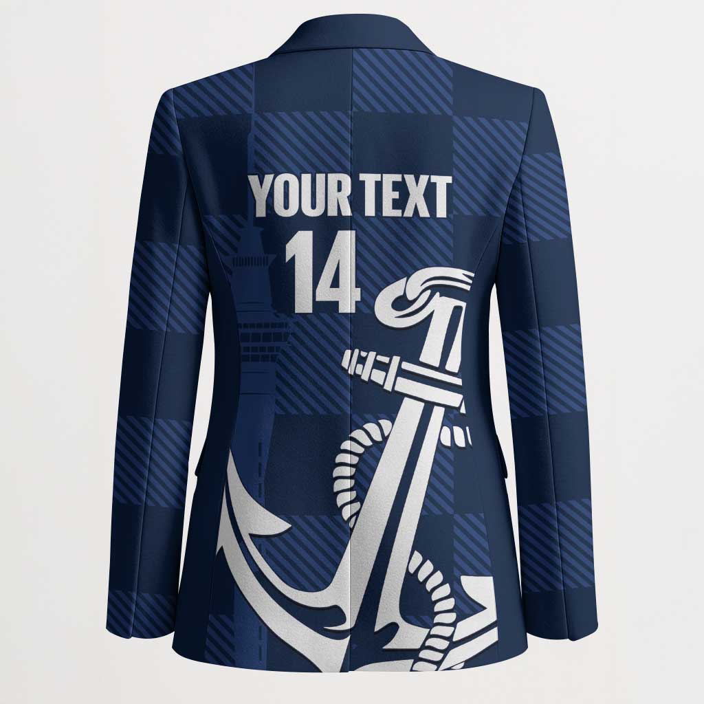 New Zealand Auckland Football Custom Blazer Navy Blue City Anchor Sky Tower Symbol - Polynesian Pride