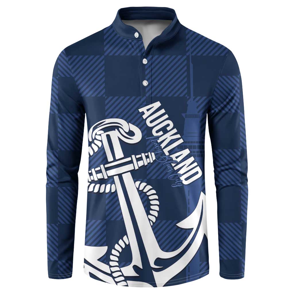 New Zealand Auckland Football Custom Button Sweatshirt Navy Blue City Anchor Sky Tower Symbol - Polynesian Pride