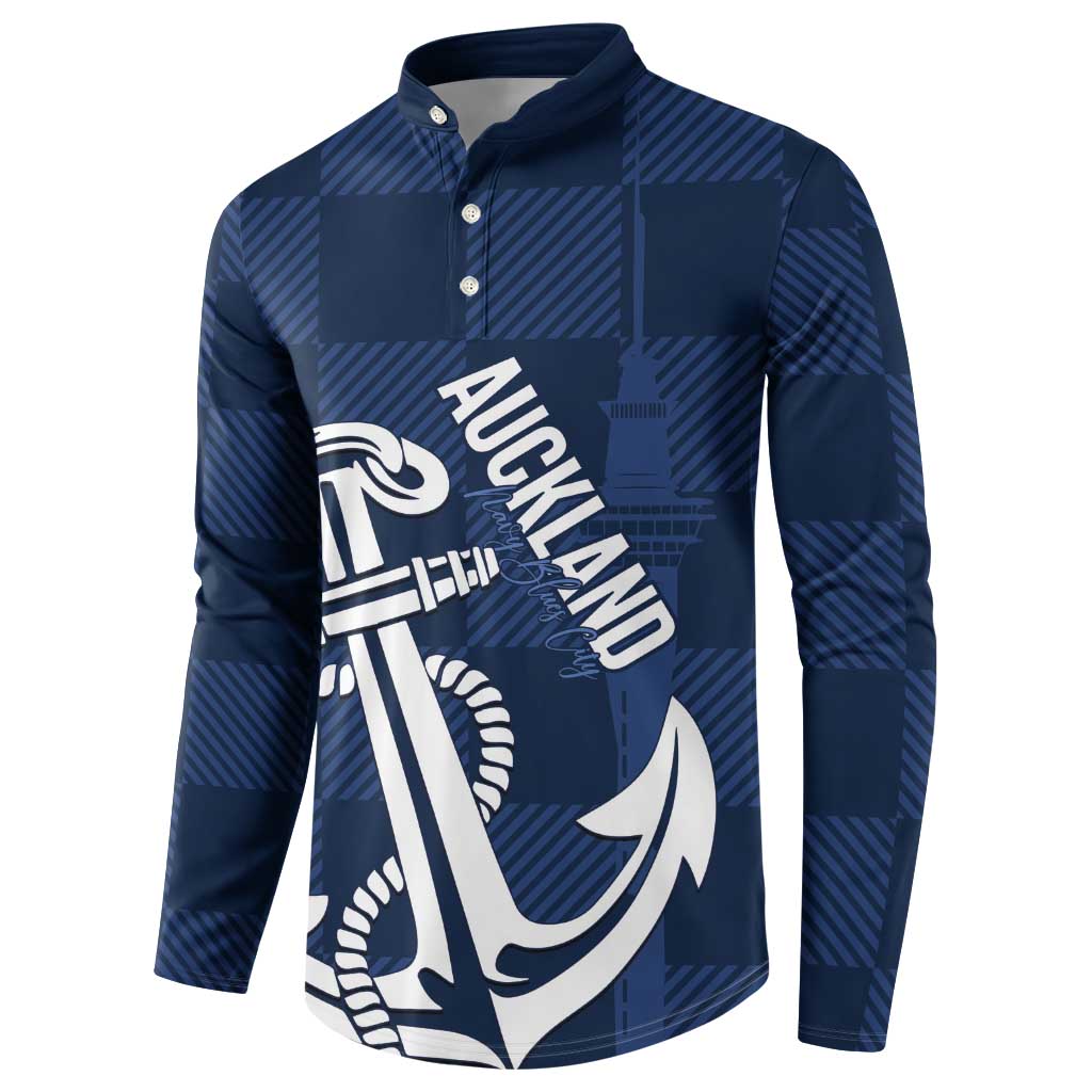 New Zealand Auckland Football Custom Button Sweatshirt Navy Blue City Anchor Sky Tower Symbol - Polynesian Pride