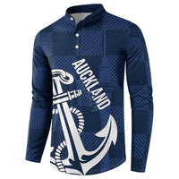 New Zealand Auckland Football Custom Button Sweatshirt Navy Blue City Anchor Sky Tower Symbol - Polynesian Pride