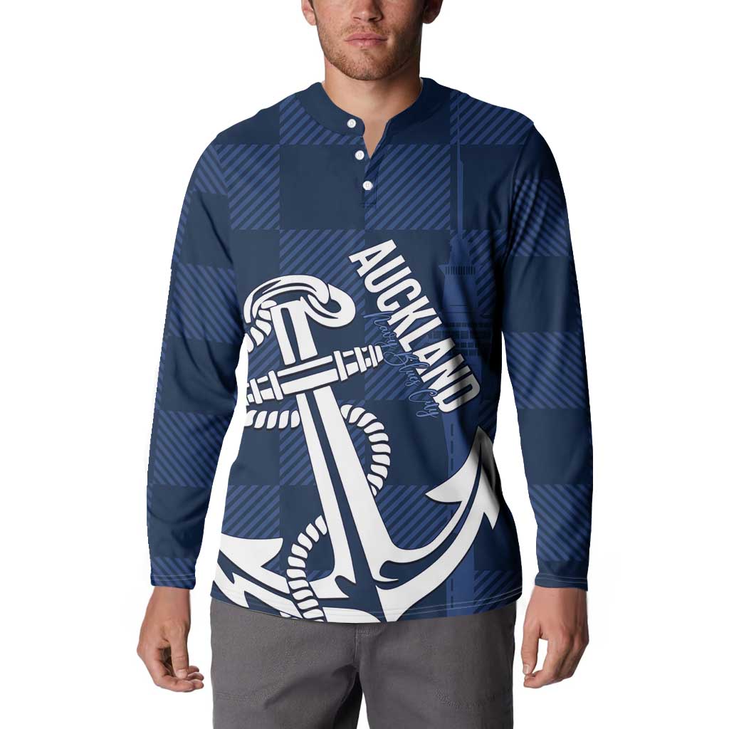 New Zealand Auckland Football Custom Button Sweatshirt Navy Blue City Anchor Sky Tower Symbol - Polynesian Pride
