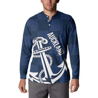 New Zealand Auckland Football Custom Button Sweatshirt Navy Blue City Anchor Sky Tower Symbol - Polynesian Pride