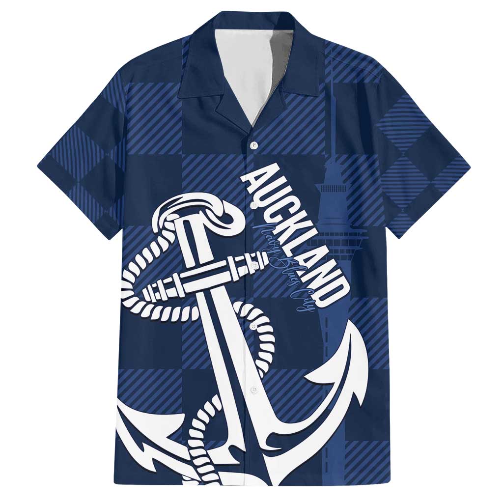 New Zealand Auckland Football Custom Hawaiian Shirt Navy Blue City Anchor Sky Tower Symbol - Polynesian Pride