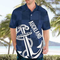 New Zealand Auckland Football Custom Hawaiian Shirt Navy Blue City Anchor Sky Tower Symbol - Polynesian Pride