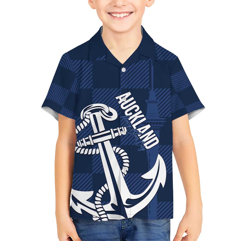 New Zealand Auckland Football Custom Hawaiian Shirt Navy Blue City Anchor Sky Tower Symbol - Polynesian Pride