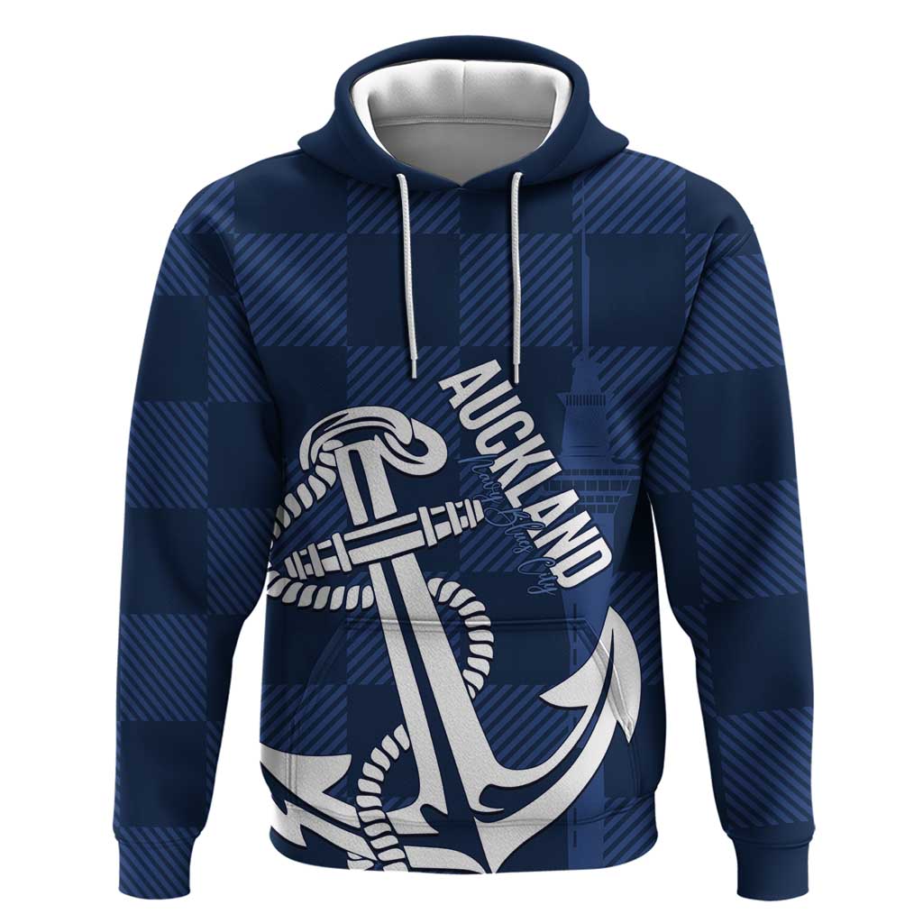 New Zealand Auckland Football Custom Hoodie Navy Blue City Anchor Sky Tower Symbol - Polynesian Pride