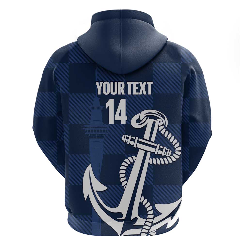New Zealand Auckland Football Custom Hoodie Navy Blue City Anchor Sky Tower Symbol - Polynesian Pride