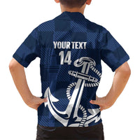 New Zealand Auckland Football Custom Kid Hawaiian Shirt Navy Blue City Anchor Sky Tower Symbol - Polynesian Pride