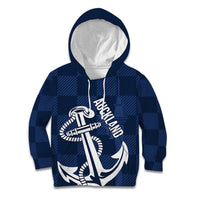 New Zealand Auckland Football Custom Kid Hoodie Navy Blue City Anchor Sky Tower Symbol - Polynesian Pride