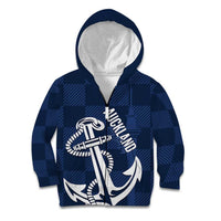 New Zealand Auckland Football Custom Kid Hoodie Navy Blue City Anchor Sky Tower Symbol - Polynesian Pride