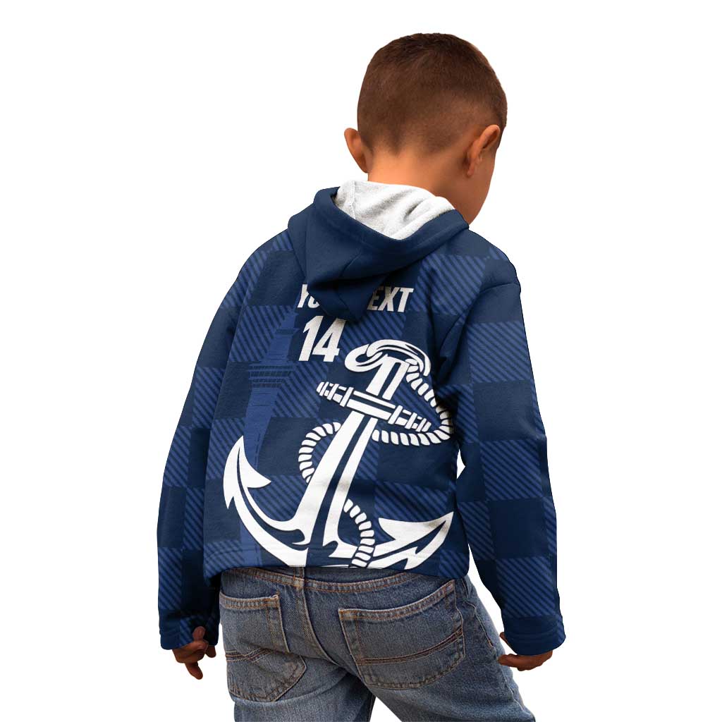 New Zealand Auckland Football Custom Kid Hoodie Navy Blue City Anchor Sky Tower Symbol - Polynesian Pride