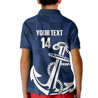 New Zealand Auckland Football Custom Kid Polo Shirt Navy Blue City Anchor Sky Tower Symbol - Polynesian Pride