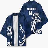 New Zealand Auckland Football Custom Kimono Navy Blue City Anchor Sky Tower Symbol - Polynesian Pride