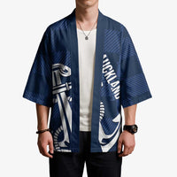 New Zealand Auckland Football Custom Kimono Navy Blue City Anchor Sky Tower Symbol - Polynesian Pride