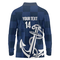 New Zealand Auckland Football Custom Long Sleeve Polo Shirt Navy Blue City Anchor Sky Tower Symbol - Polynesian Pride