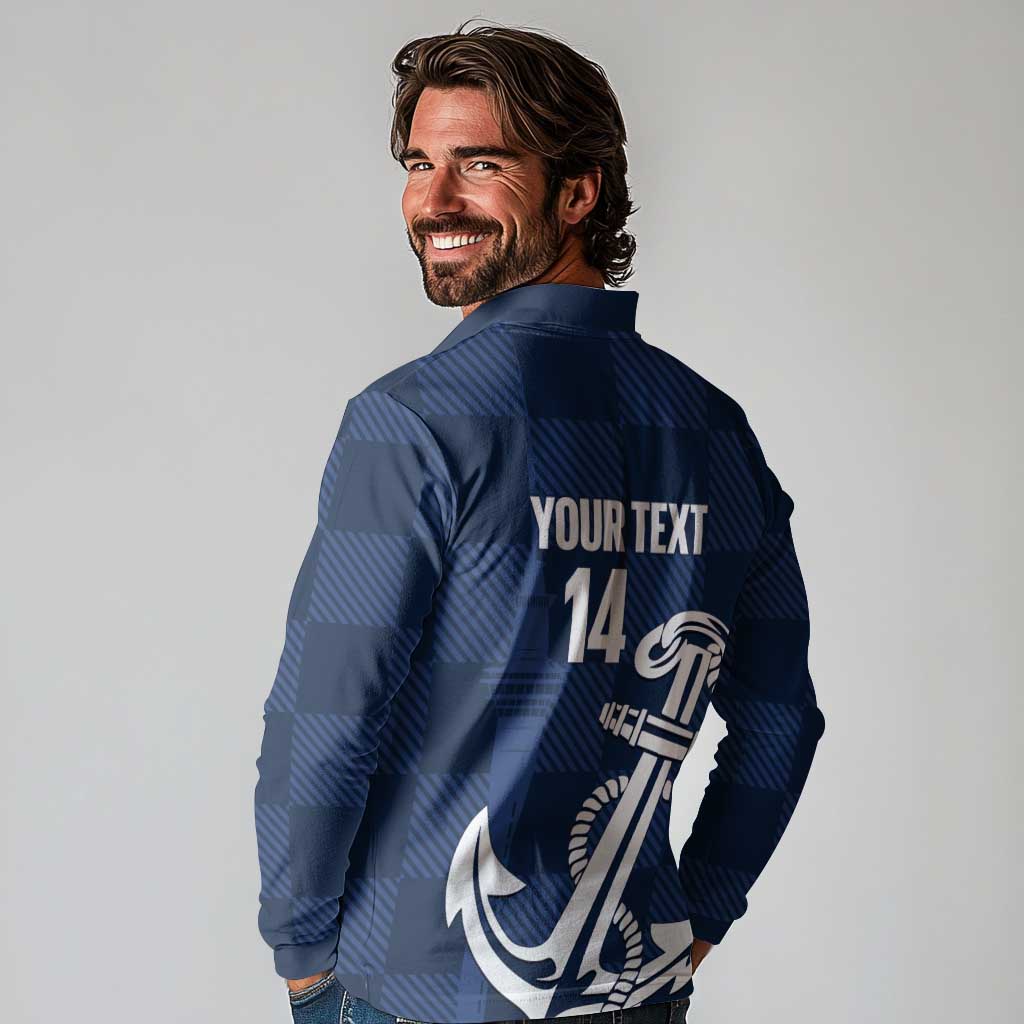 New Zealand Auckland Football Custom Long Sleeve Polo Shirt Navy Blue City Anchor Sky Tower Symbol - Polynesian Pride