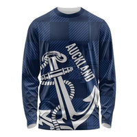 New Zealand Auckland Football Custom Long Sleeve Shirt Navy Blue City Anchor Sky Tower Symbol - Polynesian Pride