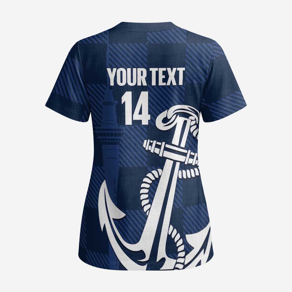 New Zealand Auckland Football Custom Scrub Top Navy Blue City Anchor Sky Tower Symbol - Polynesian Pride