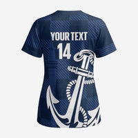 New Zealand Auckland Football Custom Scrub Top Navy Blue City Anchor Sky Tower Symbol - Polynesian Pride