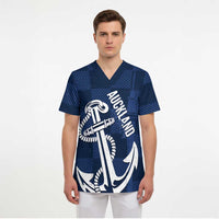 New Zealand Auckland Football Custom Scrub Top Navy Blue City Anchor Sky Tower Symbol - Polynesian Pride