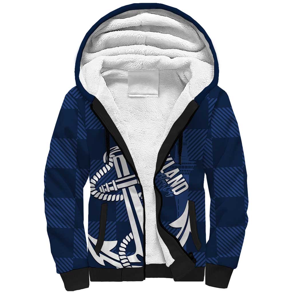 New Zealand Auckland Football Custom Sherpa Hoodie Navy Blue City Anchor Sky Tower Symbol - Polynesian Pride