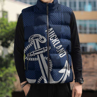 New Zealand Auckland Football Custom Sleeveless Puffer Jacket Navy Blue City Anchor Sky Tower Symbol - Polynesian Pride