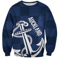 New Zealand Auckland Football Custom Sweatshirt Navy Blue City Anchor Sky Tower Symbol - Polynesian Pride