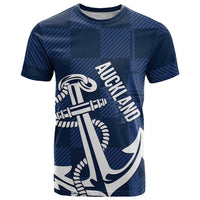 New Zealand Auckland Football Custom T Shirt Navy Blue City Anchor Sky Tower Symbol - Polynesian Pride