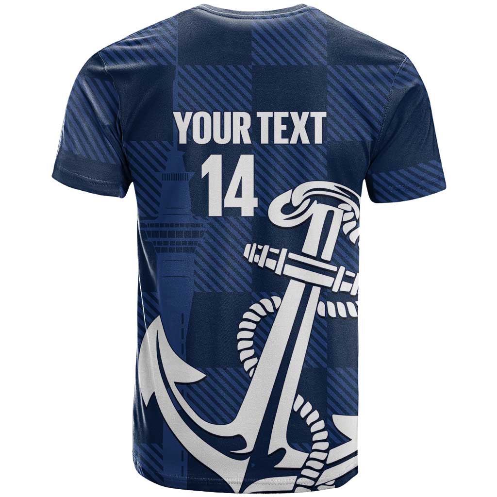 New Zealand Auckland Football Custom T Shirt Navy Blue City Anchor Sky Tower Symbol - Polynesian Pride