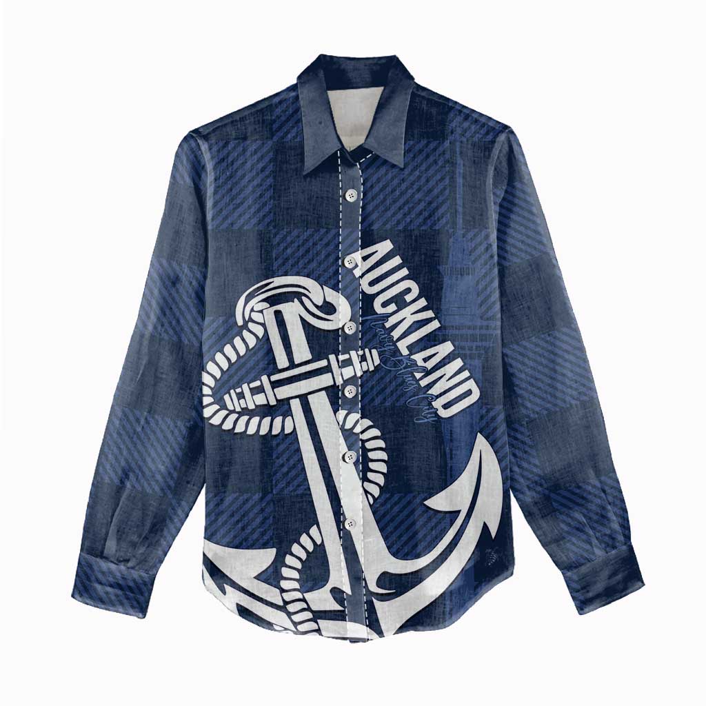 New Zealand Auckland Football Custom Women Casual Shirt Navy Blue City Anchor Sky Tower Symbol - Polynesian Pride