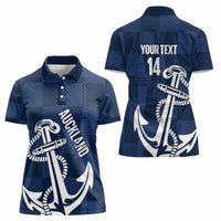 New Zealand Auckland Football Custom Women Polo Shirt Navy Blue City Anchor Sky Tower Symbol - Polynesian Pride