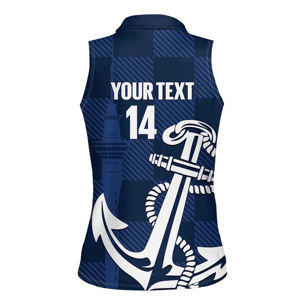 New Zealand Auckland Football Custom Women Sleeveless Polo Shirt Navy Blue City Anchor Sky Tower Symbol - Polynesian Pride