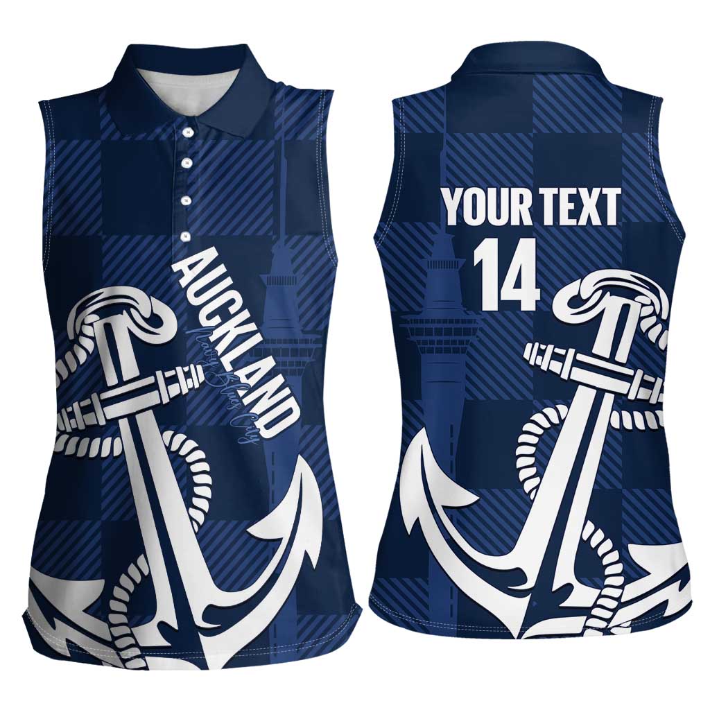 New Zealand Auckland Football Custom Women Sleeveless Polo Shirt Navy Blue City Anchor Sky Tower Symbol - Polynesian Pride