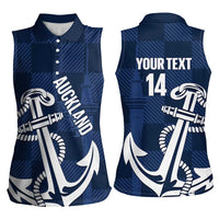 New Zealand Auckland Football Custom Women Sleeveless Polo Shirt Navy Blue City Anchor Sky Tower Symbol - Polynesian Pride