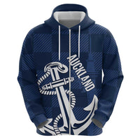 New Zealand Auckland Football Custom Zip Hoodie Navy Blue City Anchor Sky Tower Symbol - Polynesian Pride