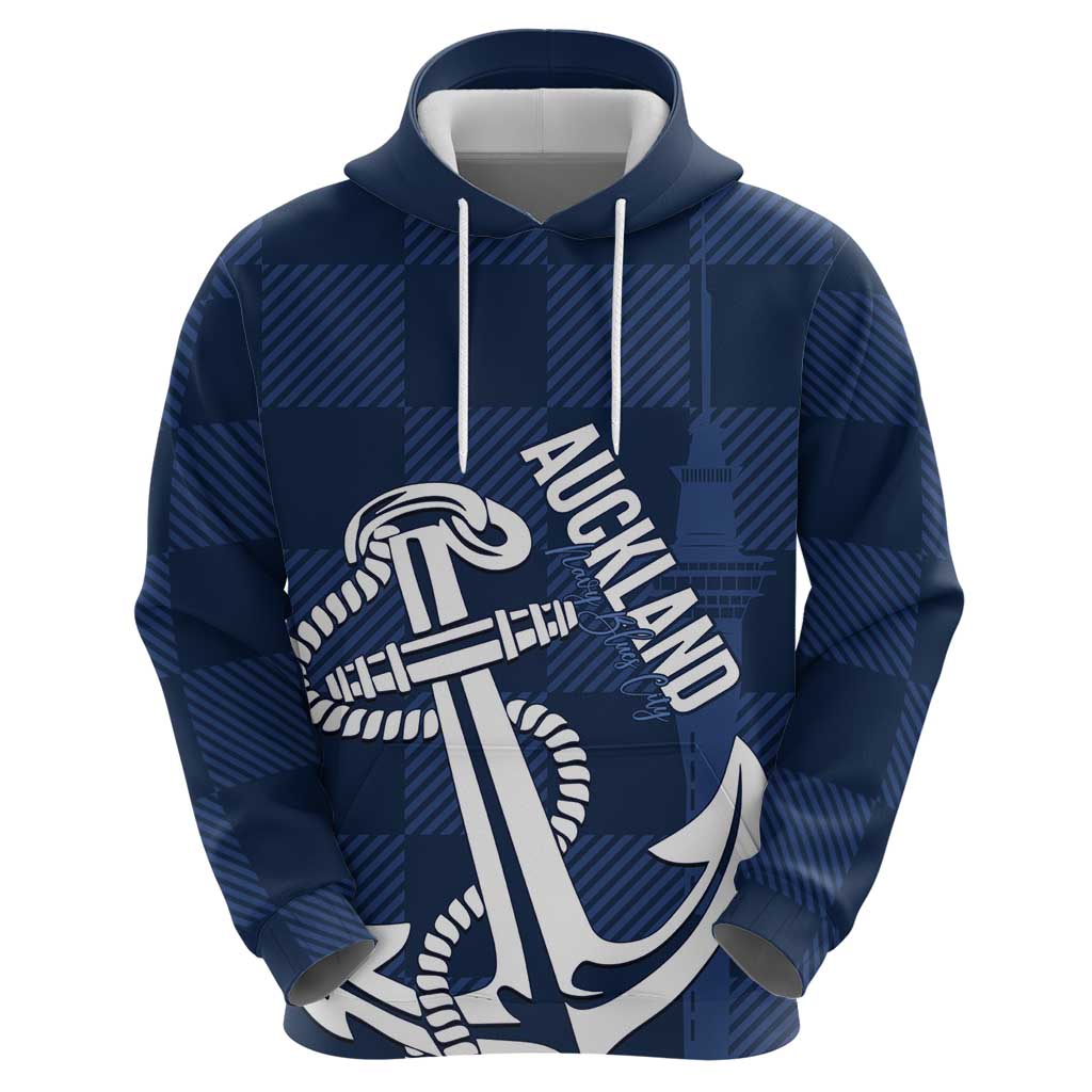 New Zealand Auckland Football Custom Zip Hoodie Navy Blue City Anchor Sky Tower Symbol - Polynesian Pride