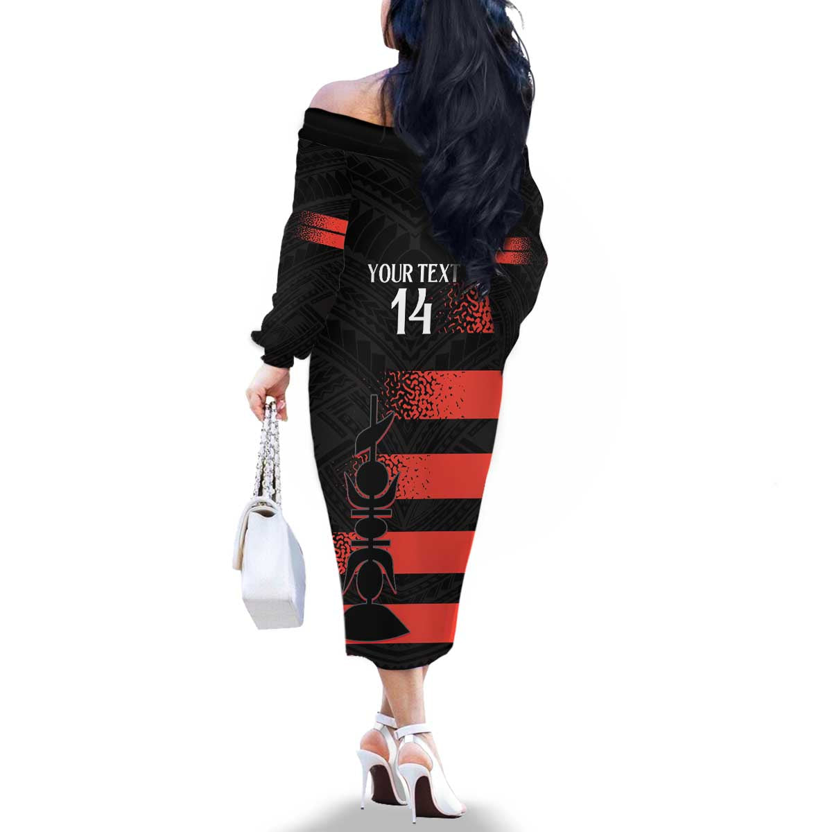 Custom New Caledonia Football Family Matching Off The Shoulder Long Sleeve Dress and Hawaiian Shirt Allez Les Cagous Polynesian Pattern