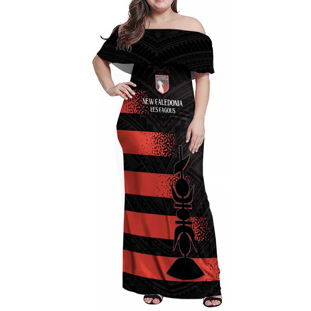 Custom New Caledonia Football Family Matching Off Shoulder Maxi Dress and Hawaiian Shirt Allez Les Cagous Polynesian Pattern