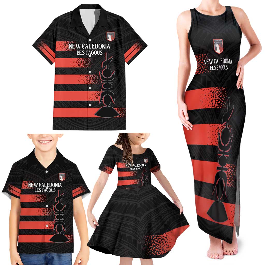 Custom New Caledonia Football Family Matching Tank Maxi Dress and Hawaiian Shirt Allez Les Cagous Polynesian Pattern