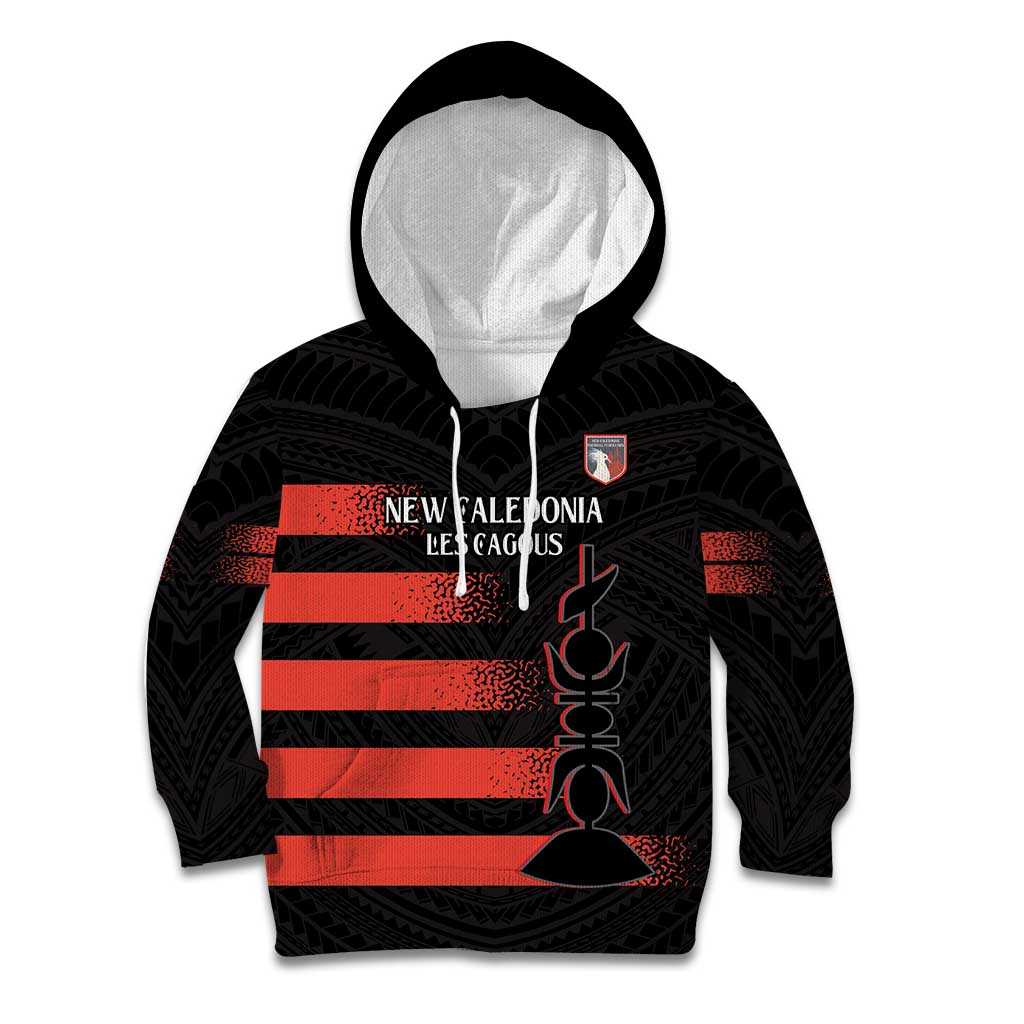 Custom New Caledonia Football Kid Hoodie Allez Les Cagous Polynesian Pattern