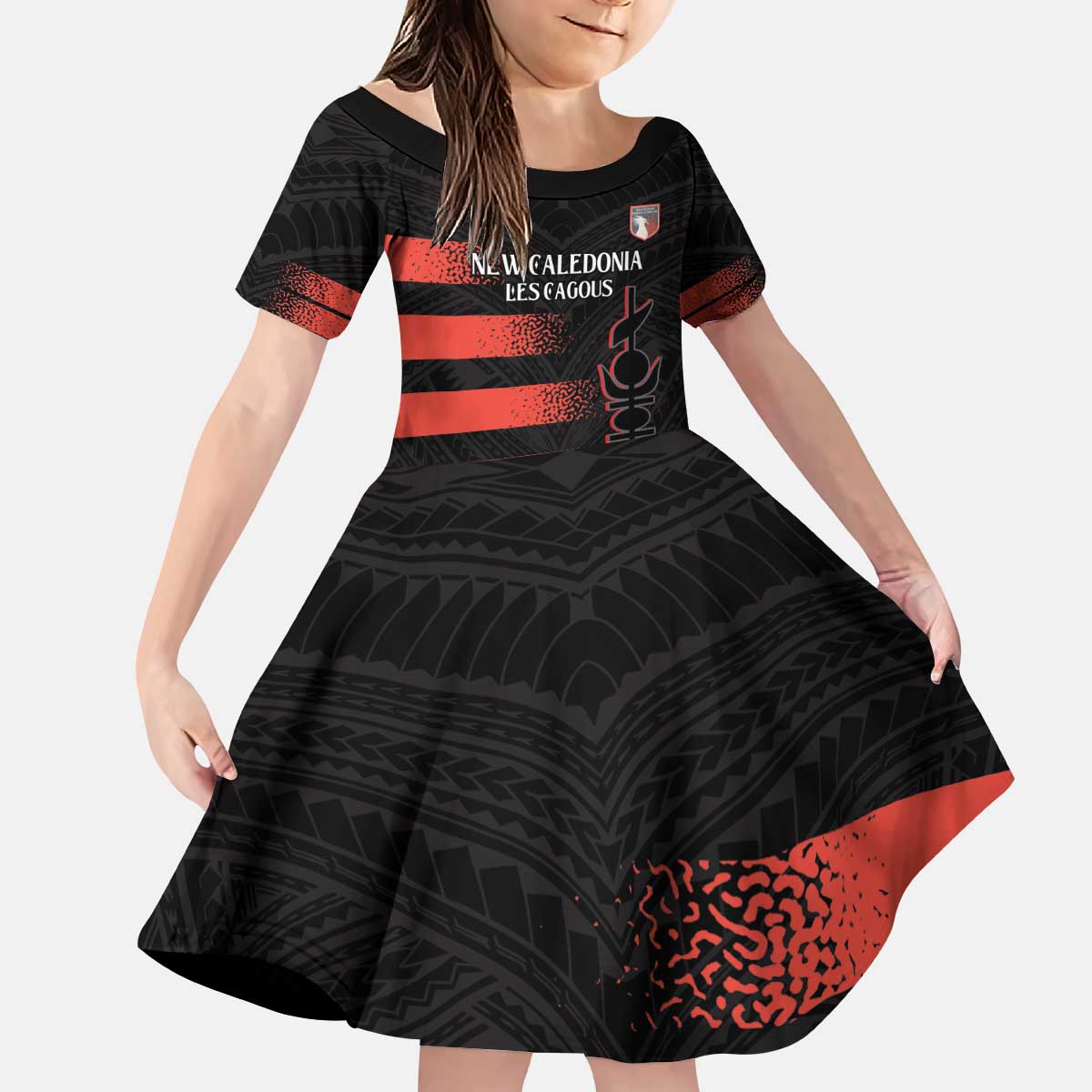 Custom New Caledonia Football Kid Short Sleeve Dress Allez Les Cagous Polynesian Pattern