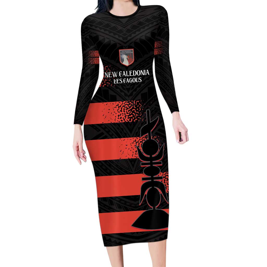 Custom New Caledonia Football Long Sleeve Bodycon Dress Allez Les Cagous Polynesian Pattern