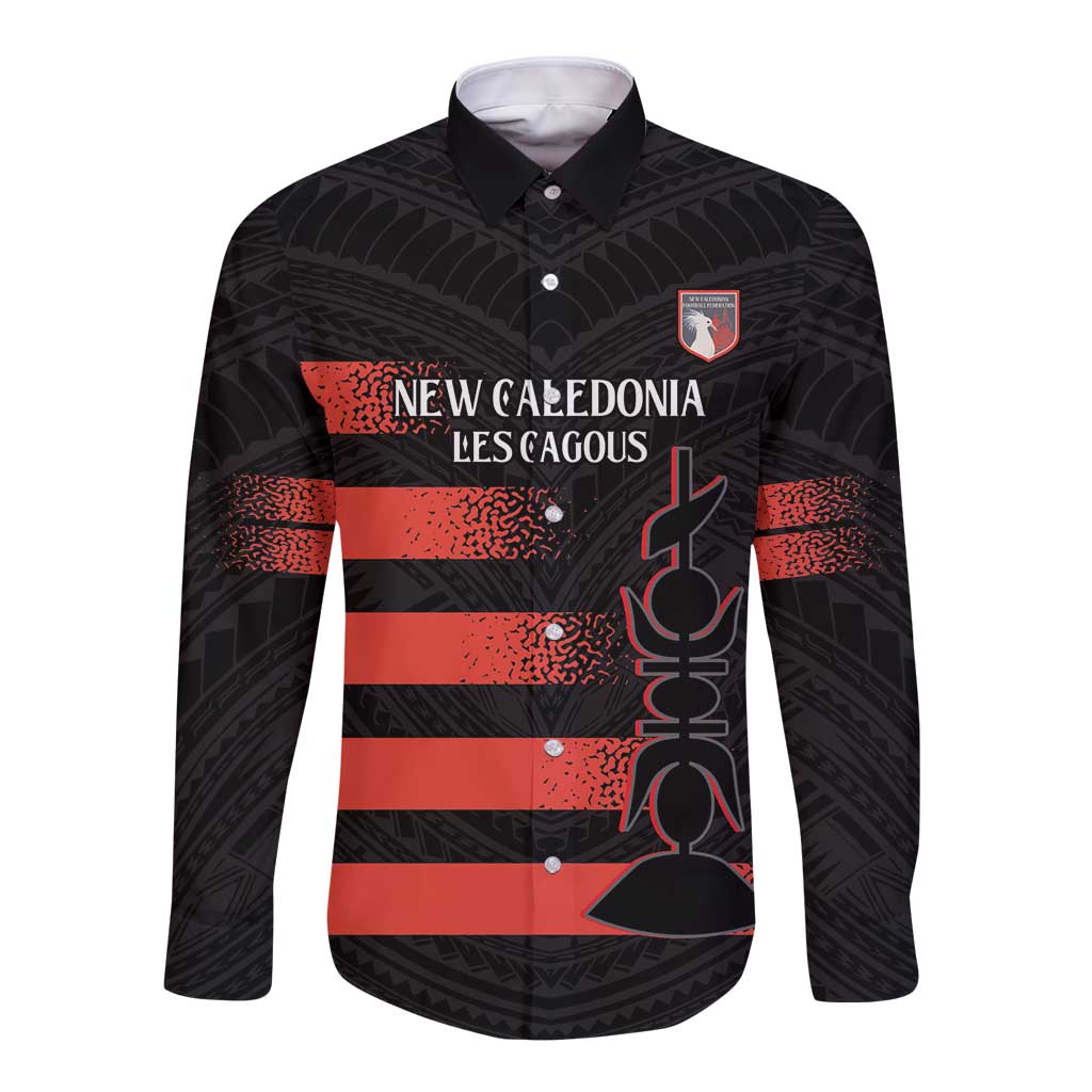 Custom New Caledonia Football Long Sleeve Button Shirt Allez Les Cagous Polynesian Pattern