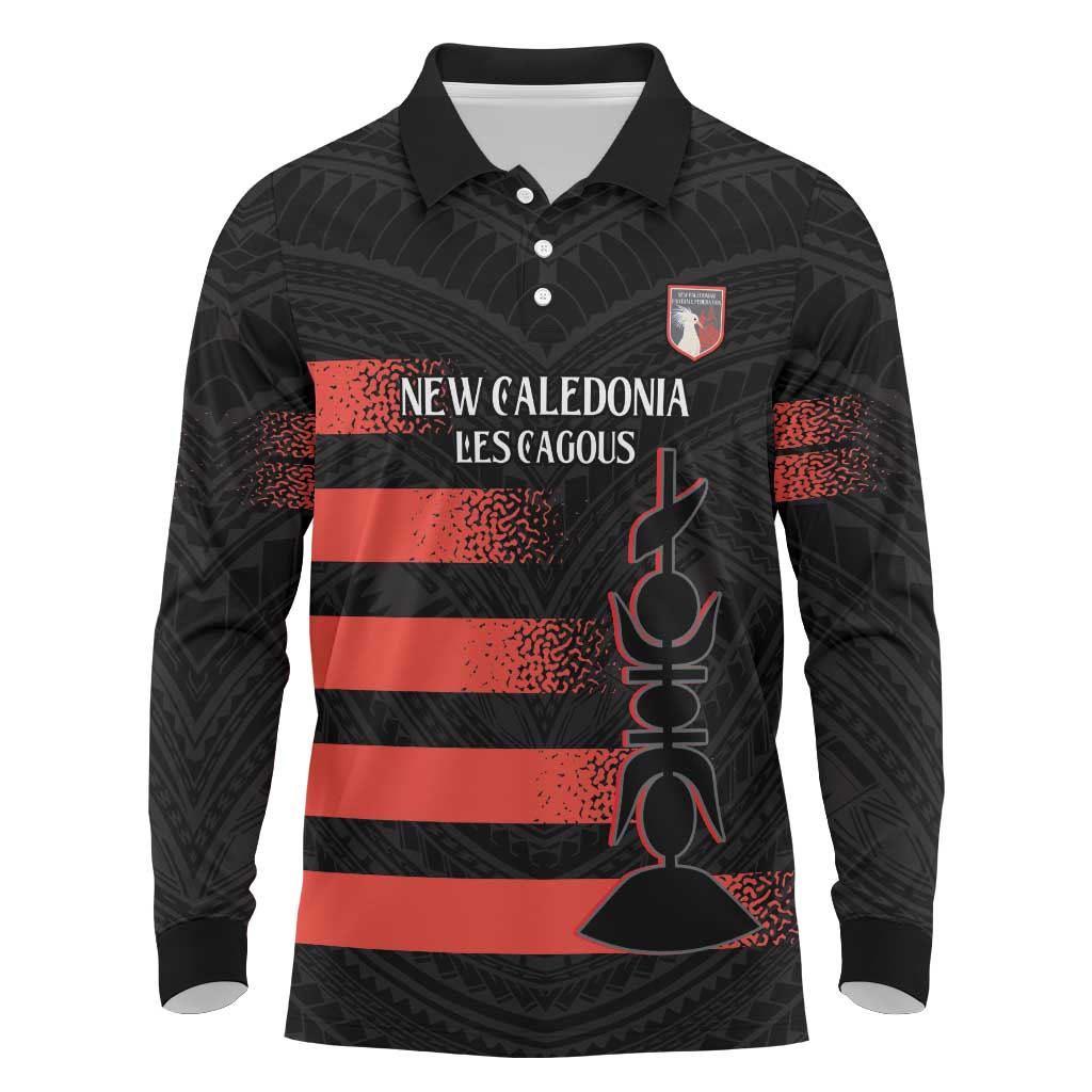 Custom New Caledonia Football Long Sleeve Polo Shirt Allez Les Cagous Polynesian Pattern