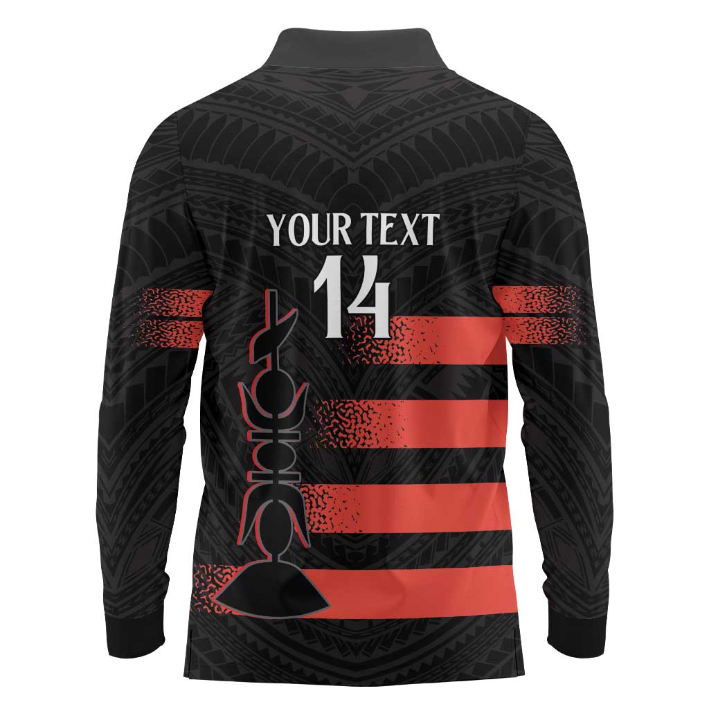 Custom New Caledonia Football Long Sleeve Polo Shirt Allez Les Cagous Polynesian Pattern