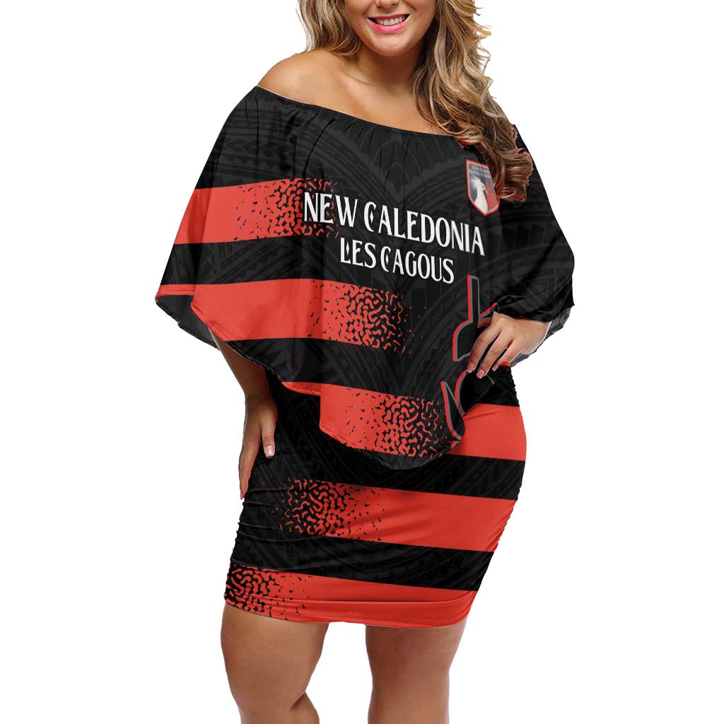 Custom New Caledonia Football Off Shoulder Short Dress Allez Les Cagous Polynesian Pattern