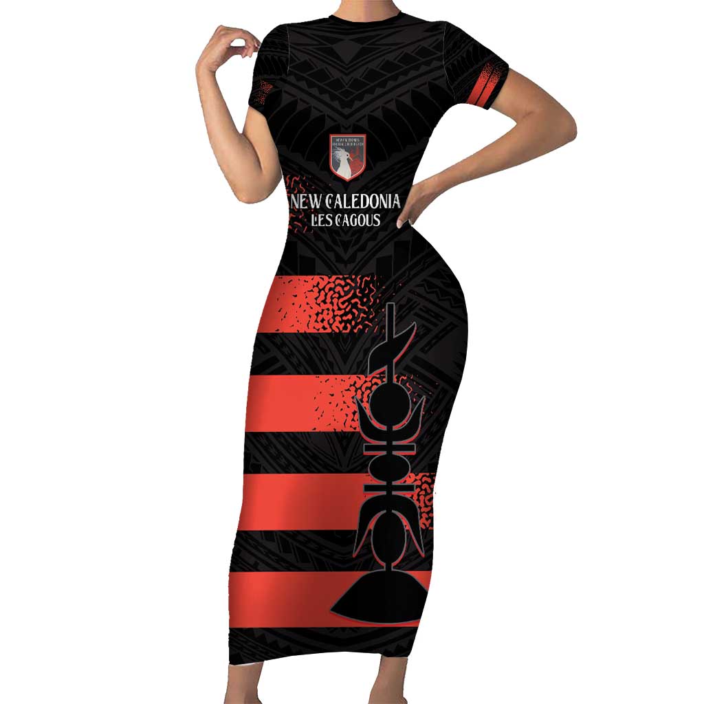 Custom New Caledonia Football Short Sleeve Bodycon Dress Allez Les Cagous Polynesian Pattern