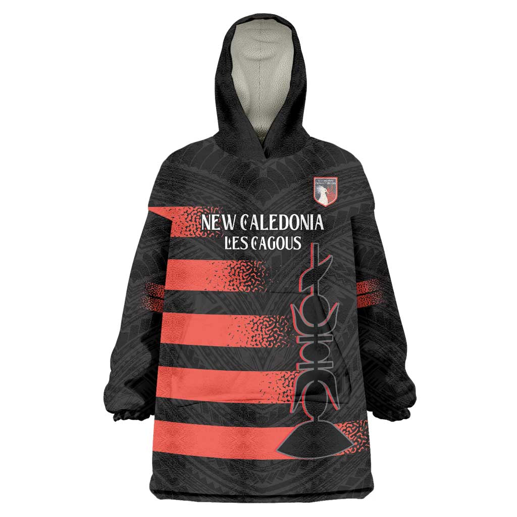 Custom New Caledonia Football Wearable Blanket Hoodie Allez Les Cagous Polynesian Pattern